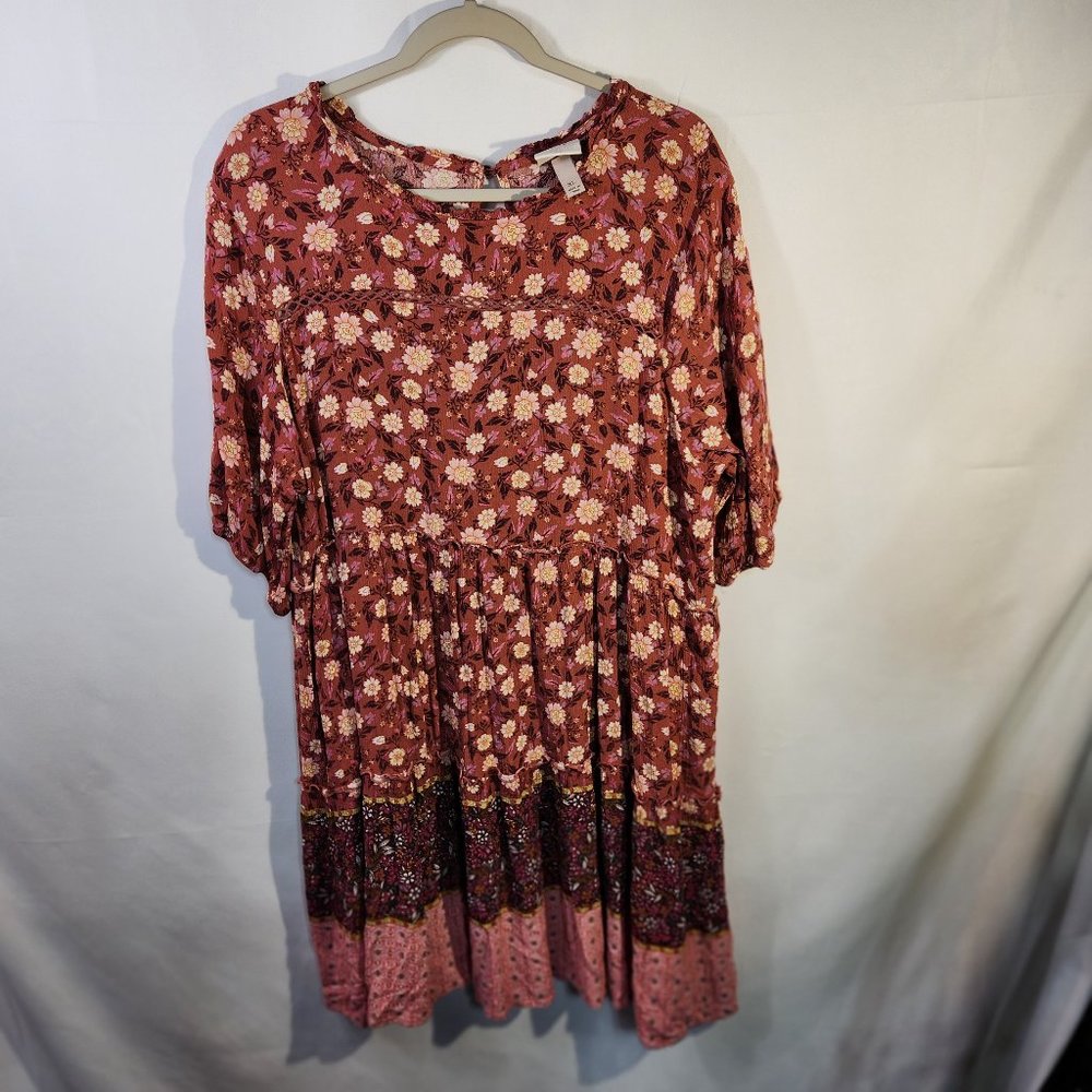 KNOX ROSE Boho Chic Country Cottage Size XL Floral Gauzy dress (H-23)
